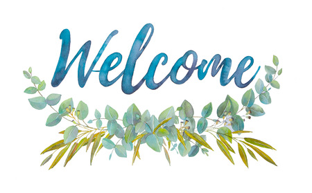 Watercolor handwriting with floral illustrationの写真素材