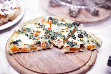 pizza on a panの写真素材