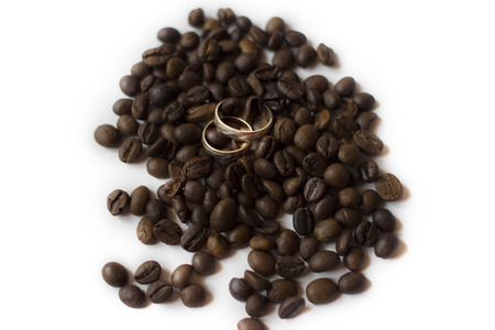 Wedding rings and coffeeの写真素材