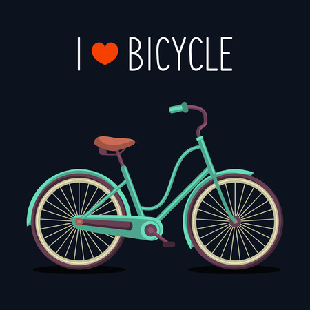 Vector illustration of urban hipster bicycle in trendy flat style with text I Love Bicycleのイラスト素材