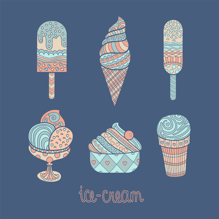 Vector set of tasty isolated ice cream backgroundのイラスト素材