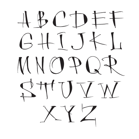 Handwritten vector calligraphic black alphabet on white background.のイラスト素材
