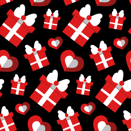 Holiday pattern with gift boxes and hearts. Endless gift background in flat style.のイラスト素材