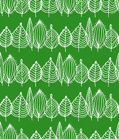 Fresh green leaves seamless pattern in vector. Color foliage endless background in sketch style.のイラスト素材