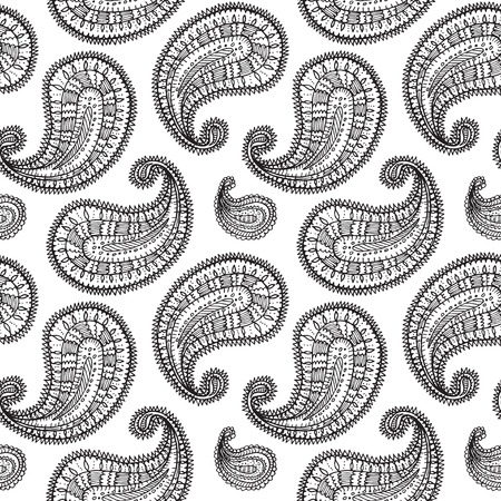 Ethnic paisley seamless pattern in vector. Endless abstract design in white background.のイラスト素材