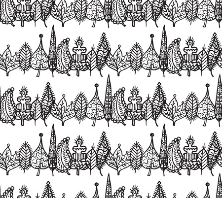 Black and white crossed leaves seamless pattern in vector.のイラスト素材