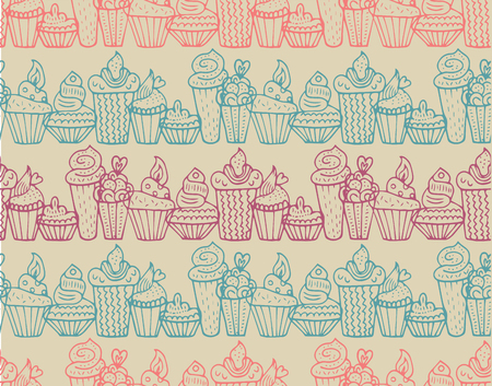 Cute cupcakes pattern in vector. Endless decorative design background.のイラスト素材