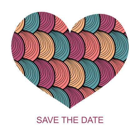Wedding romantic invitation card with hand drawn heart. Save the Date invitation in vector.のイラスト素材