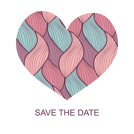 Wedding romantic invitation card with hand drawn heart. Save the Date invitation in vector.のイラスト素材