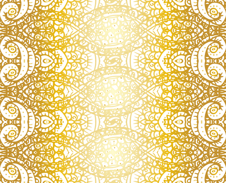 Gold and white ethnic tribal abstract seamless background pattern in vector.のイラスト素材