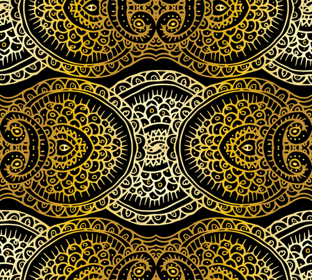 Ethnic tribal abstract background endless gold pattern in vector. Can be used for card, poster, label or web design.のイラスト素材