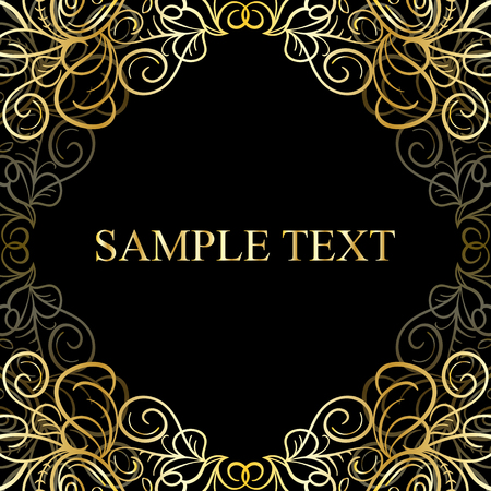 Abstract calligraphic retro luxury golden swirl corner frame with place for text.のイラスト素材