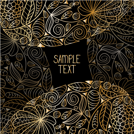 Floral decorative gold natural pattern background with place for text. Can be used for page decoration or web design.のイラスト素材