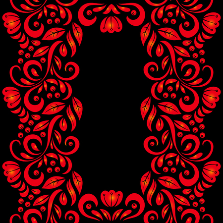 Traditional Russian vector pattern frame with place for text in khokhloma style. Can be used for card, poster etc.のイラスト素材