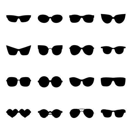 Big vector set of icons of different shapes sunglasses in trendy flat style.のイラスト素材