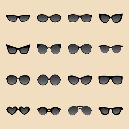 Big vector set of icons of different shapes sunglasses in trendy flat style.のイラスト素材