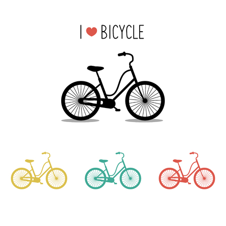 Vector icons set of urban hipster bike in trendy flat style with text I Love Bicycle.のイラスト素材