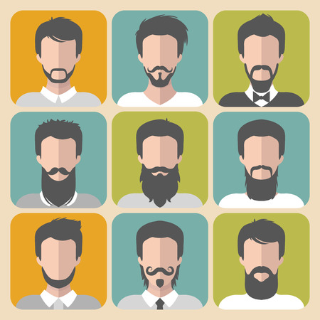 Vector set of different man with beards and moustache app icons in flat style.のイラスト素材