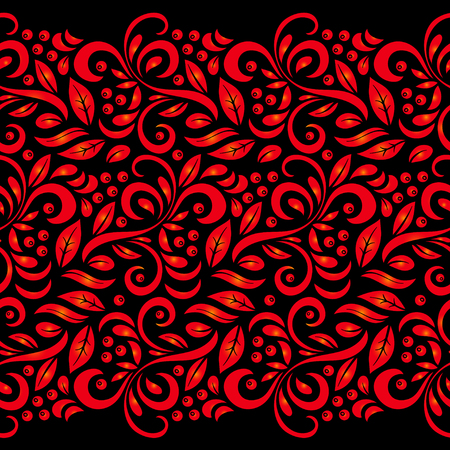 Traditional Russian vector seamless pattern in khokhloma style. Can be used for banner, card, poster, invitation etc.のイラスト素材