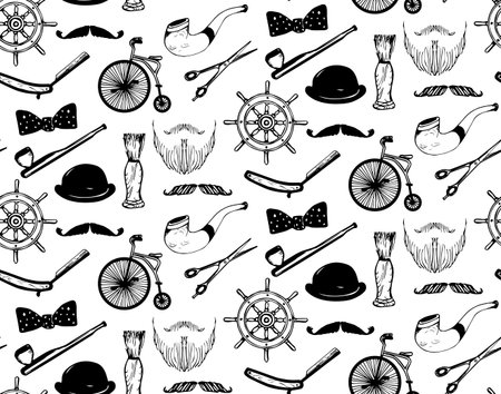 Vector hipster seamless pattern in trendy hand sketched style.のイラスト素材