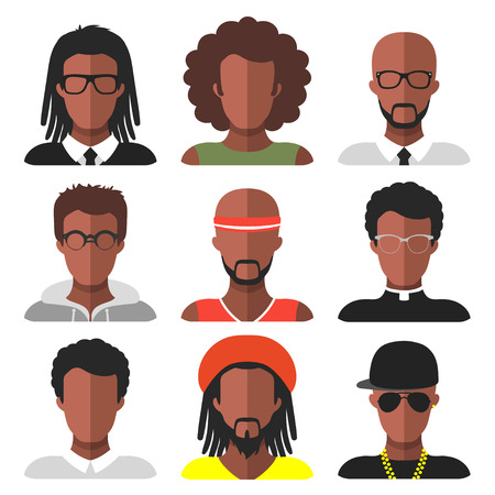 Vector set of different african american man app icons in trendy flat style.のイラスト素材