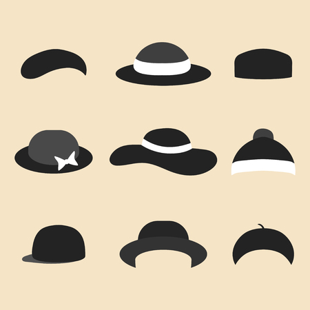 Vector set of different hat icons in trendy flat style.のイラスト素材