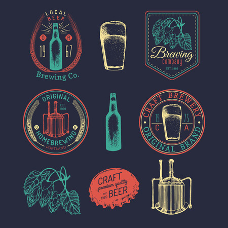 Hand sketched vintage home brewing badges.のイラスト素材