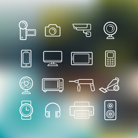 Big vector set of electrical engineering, household appliances and electronics icons in line style.のイラスト素材