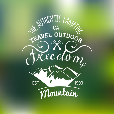 Vector camp logo. Hand drawn vintage tourist label. Retro hipster emblem of outdoor adventures.のイラスト素材
