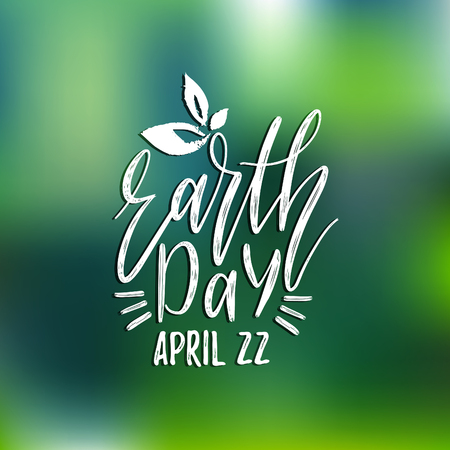 Happy Earth Day hand lettering background. Vector illustration with leaves for greeting card, poster, etc.のイラスト素材