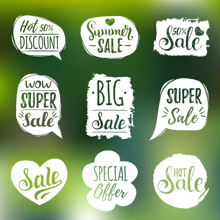 Vector set of Sale lettering in comic speech bubbles. Discount cards collection - Special Offer, Summer sale etc.のイラスト素材
