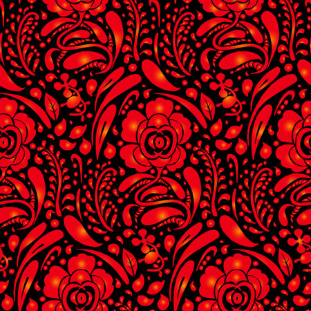Traditional Russian vector seamless pattern in khokhloma style. Can be used for banner, card,...