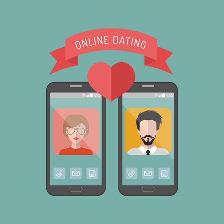 Vector illustration of online dating man and woman app icons in flat style.のイラスト素材
