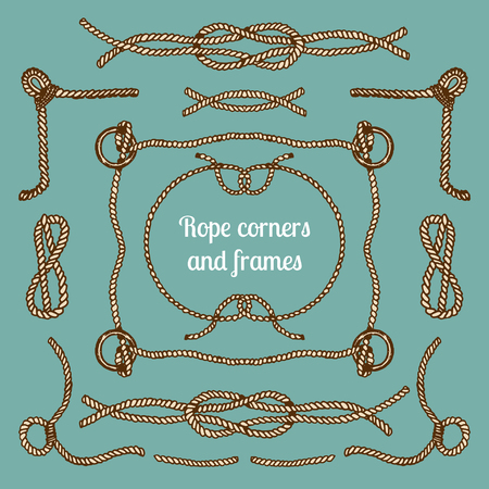 Big vector set of vintage ropes corners and frames. Hipster cables collection with places for your text.のイラスト素材