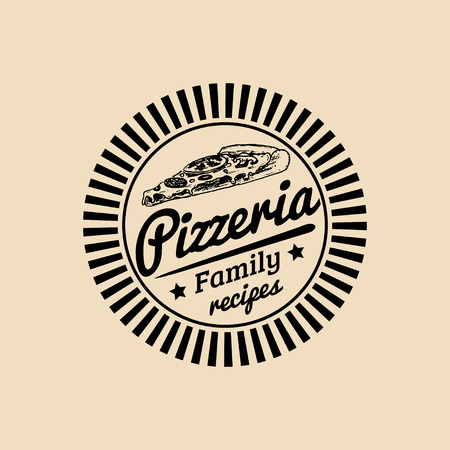 Vector vintage hipster italian food logo. Modern pizza sign. Hand drawn mediterranean cuisine illustration.のイラスト素材