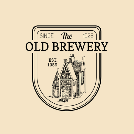 Vector vintage old brewery logo. Kraft beer label or badge. Lager retro sign. Hand sketched ale illustration.のイラスト素材