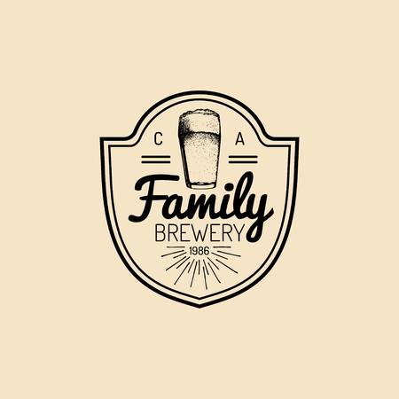 Kraft beer glass logo. Lager cup retro sign. Hand sketched ale illustration. Vector vintage homebrewing label or badge.のイラスト素材