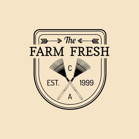 Vector retro farm fresh logotype. Organic quality products logo. Eco food sign. Vintage hand sketched pitchforks icon.のイラスト素材