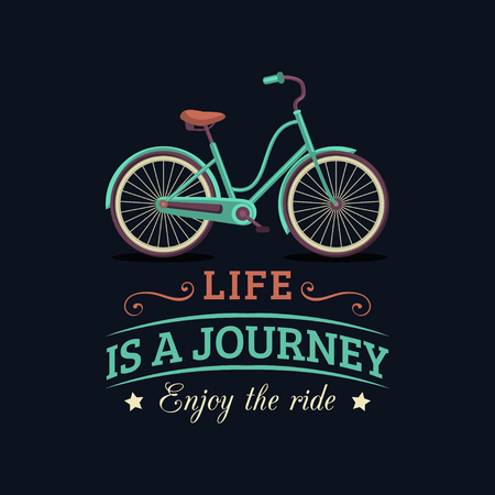 Life is a journey,enjoy the ride vector illustration of hipster bicycle in flat style.Inspirational poster for store etcのイラスト素材