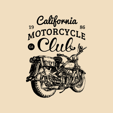 Vector hand drawn motorcycle club logo. Vintage detailed retro bike illustration in ink style for chopper company etc.のイラスト素材