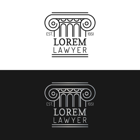 Law office logos set. Vector vintage attorney, advocate labels, juridical firm badges. Act,principle,legal icons design.のイラスト素材