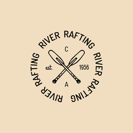 Vector camp logo. Tourism sign with hand drawn paddles illustration. Retro hipster emblem, label of outdoor adventures.のイラスト素材