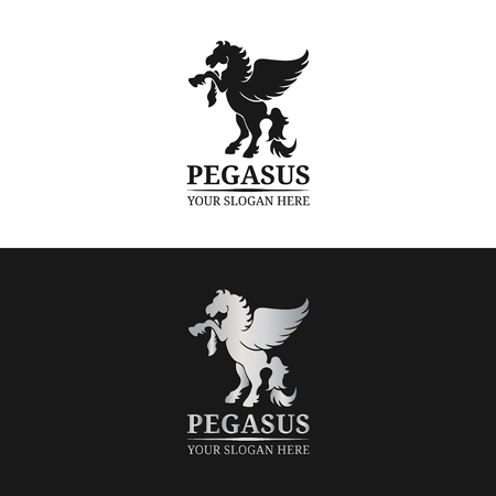 Vector monogram logo template. Luxury pegasus design. Graceful vintage animal. Used for hotel, restaurant, boutique etc.のイラスト素材