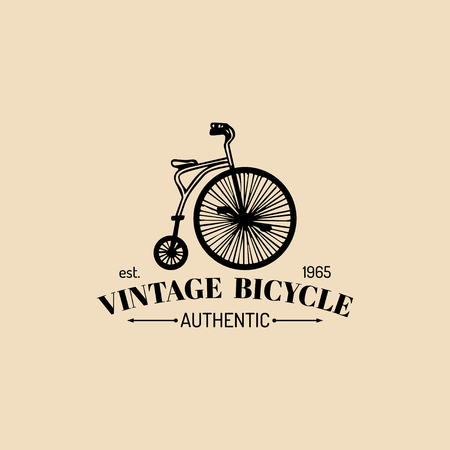Vector vintage hipster bicycle logo. Retro velocipede emblem for card templates, store, company advertising poster etc.のイラスト素材