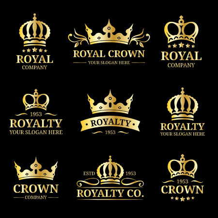 Vector crown logos set. Luxury corona monograms design. Diadem icons illustrations. Used for hotel, restaurant card etc.のイラスト素材