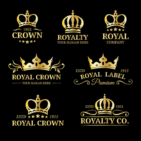 Vector crown logos set. Luxury corona monograms design. Diadem icons illustrations for hotel,boutique,business card etc.のイラスト素材