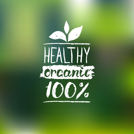 Healthy Organic vector logo with handwritten lettering. Bio sign,badge for vegetarian restaurant,cafe,product packaging.のイラスト素材