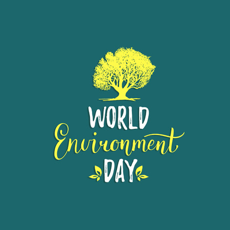 World environment day hand lettering card on blurred background. Vector illustration.のイラスト素材