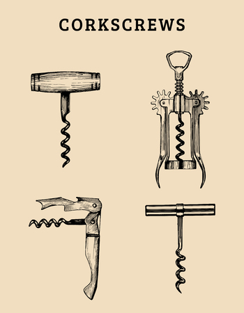 Hand drawn vector corkscrews set. Retro illustrations collection of different spins in sketch style.のイラスト素材