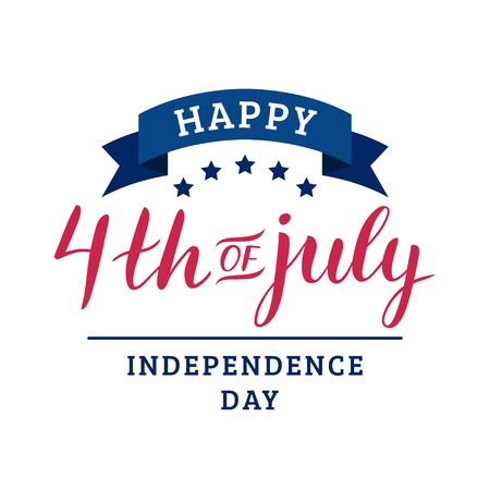 Vector Fourth of July hand lettering inscription for greeting card etc. Happy Independence Day calligraphic background.のイラスト素材
